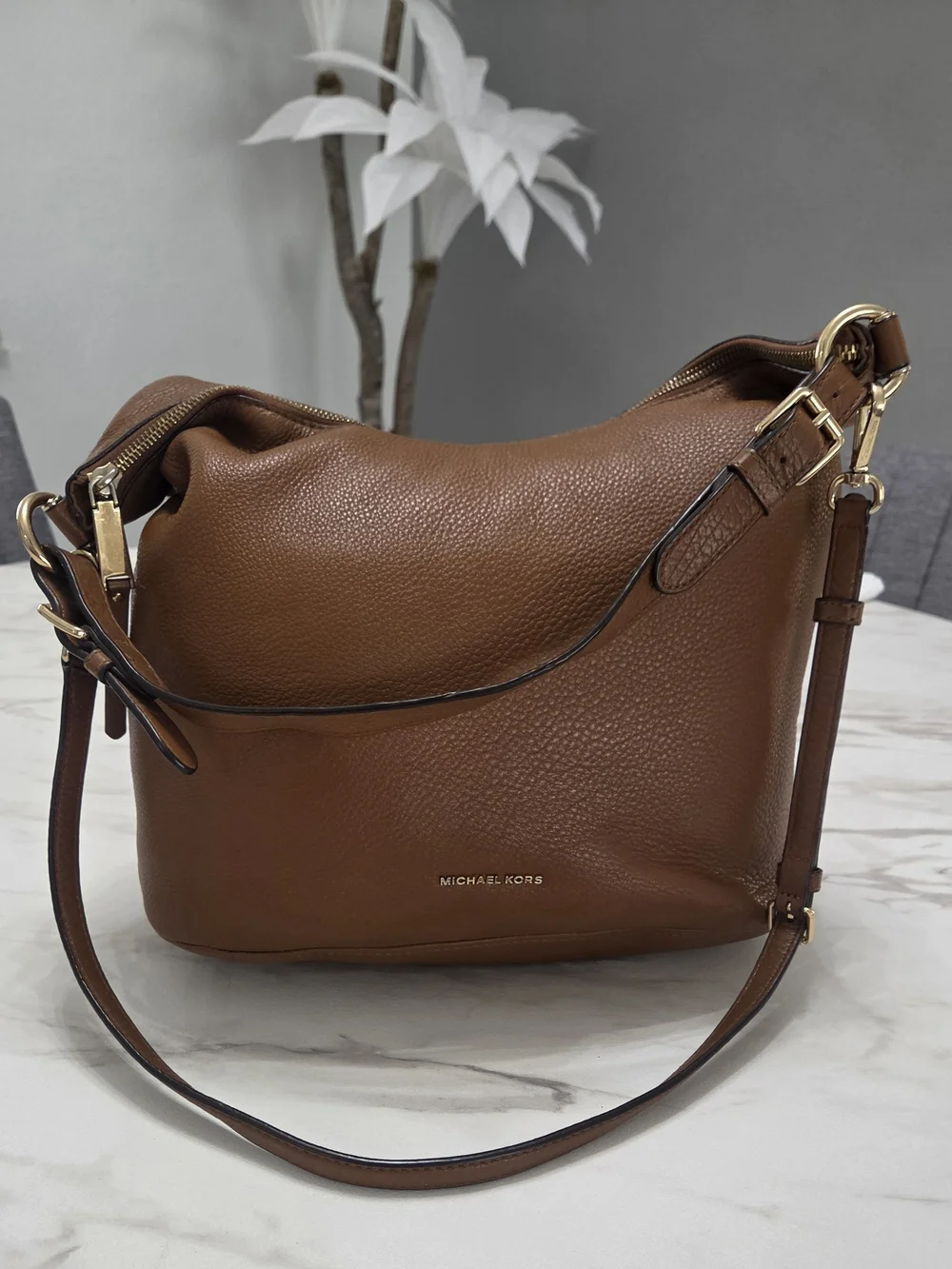 Michael Kors Cognac Pebbled Leather Shoulder Hobo